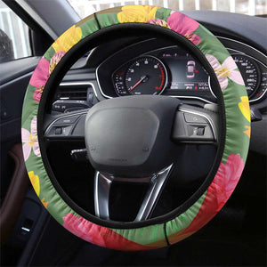 Afro Tropical Flowers Steering Wheel Cover Green Version