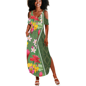 Afro Tropical Flowers Summer Maxi Dress Green Version