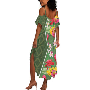 Afro Tropical Flowers Summer Maxi Dress Green Version