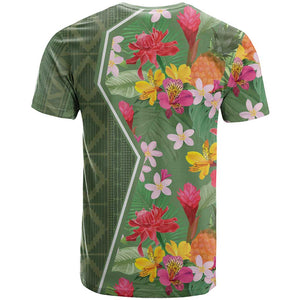 Afro Tropical Flowers T shirt Green Version