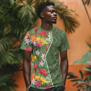 Afro Tropical Flowers T shirt Green Version