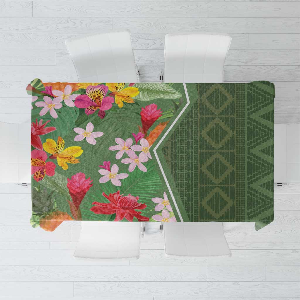 Afro Tropical Flowers Tablecloth Green Version