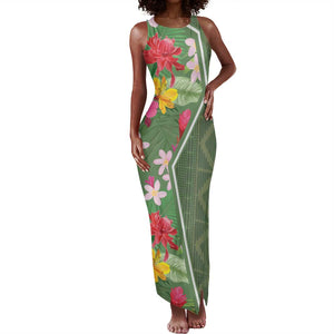 Afro Tropical Flowers Tank Maxi Dress Green Version