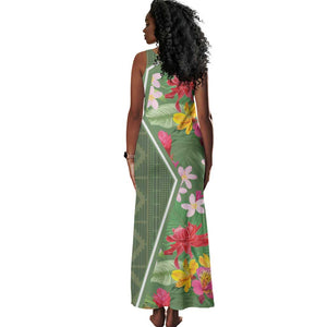 Afro Tropical Flowers Tank Maxi Dress Green Version