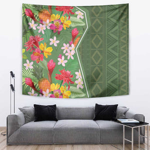 Afro Tropical Flowers Tapestry Green Version