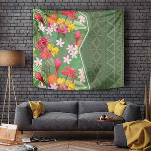 Afro Tropical Flowers Tapestry Green Version