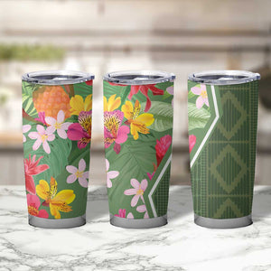 Afro Tropical Flowers Tumbler Cup Green Version