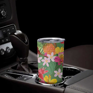 Afro Tropical Flowers Tumbler Cup Green Version