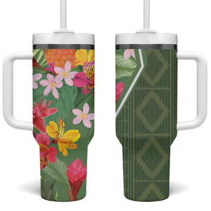 Afro Tropical Flowers Tumbler With Handle Green Version