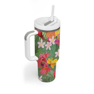 Afro Tropical Flowers Tumbler With Handle Green Version