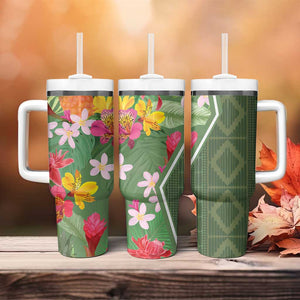 Afro Tropical Flowers Tumbler With Handle Green Version