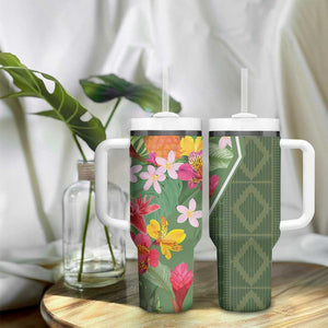 Afro Tropical Flowers Tumbler With Handle Green Version