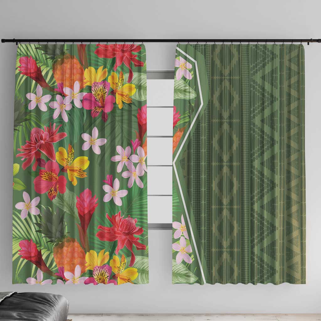 Afro Tropical Flowers Window Curtain Green Version