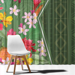 Afro Tropical Flowers Window Curtain Green Version