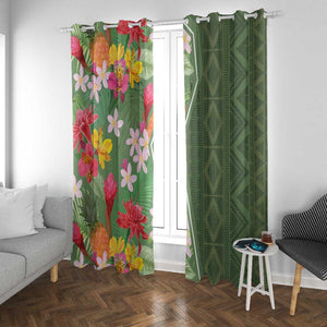 Afro Tropical Flowers Window Curtain Green Version