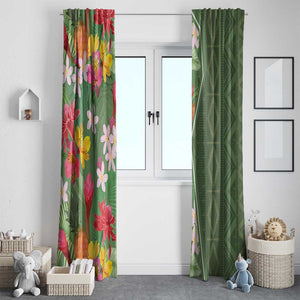 Afro Tropical Flowers Window Curtain Green Version