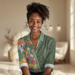 Afro Tropical Flowers Women Casual Shirt Green Version LT18
