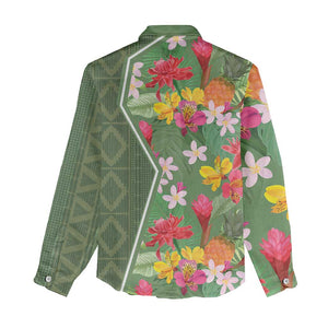 Afro Tropical Flowers Women Casual Shirt Green Version