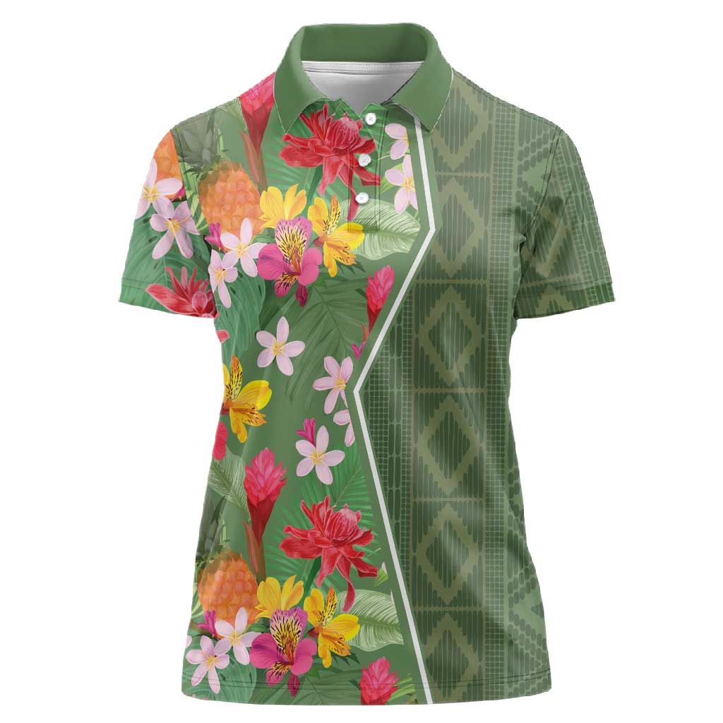 Afro Tropical Flowers Women Polo Shirt Green Version