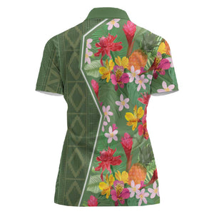 Afro Tropical Flowers Women Polo Shirt Green Version