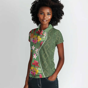 Afro Tropical Flowers Women Polo Shirt Green Version