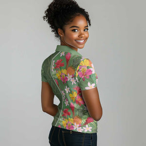 Afro Tropical Flowers Women Polo Shirt Green Version