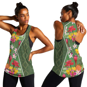 Afro Tropical Flowers Women Racerback Tank Green Version