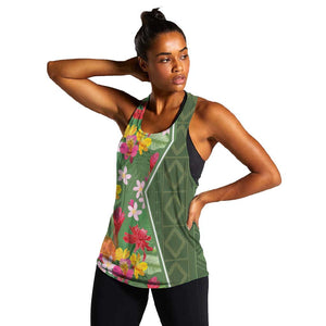 Afro Tropical Flowers Women Racerback Tank Green Version