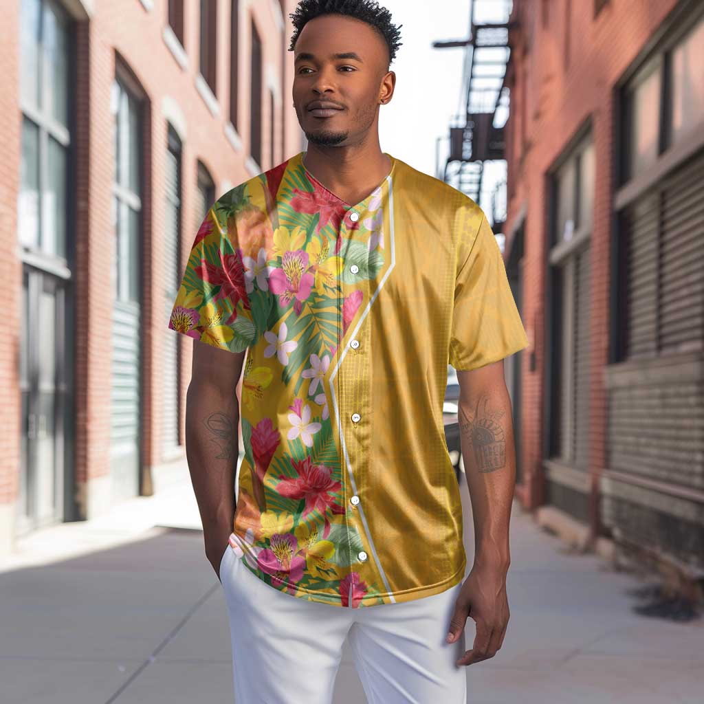 Afro Tropical Flowers Baseball Jersey Yellow Version