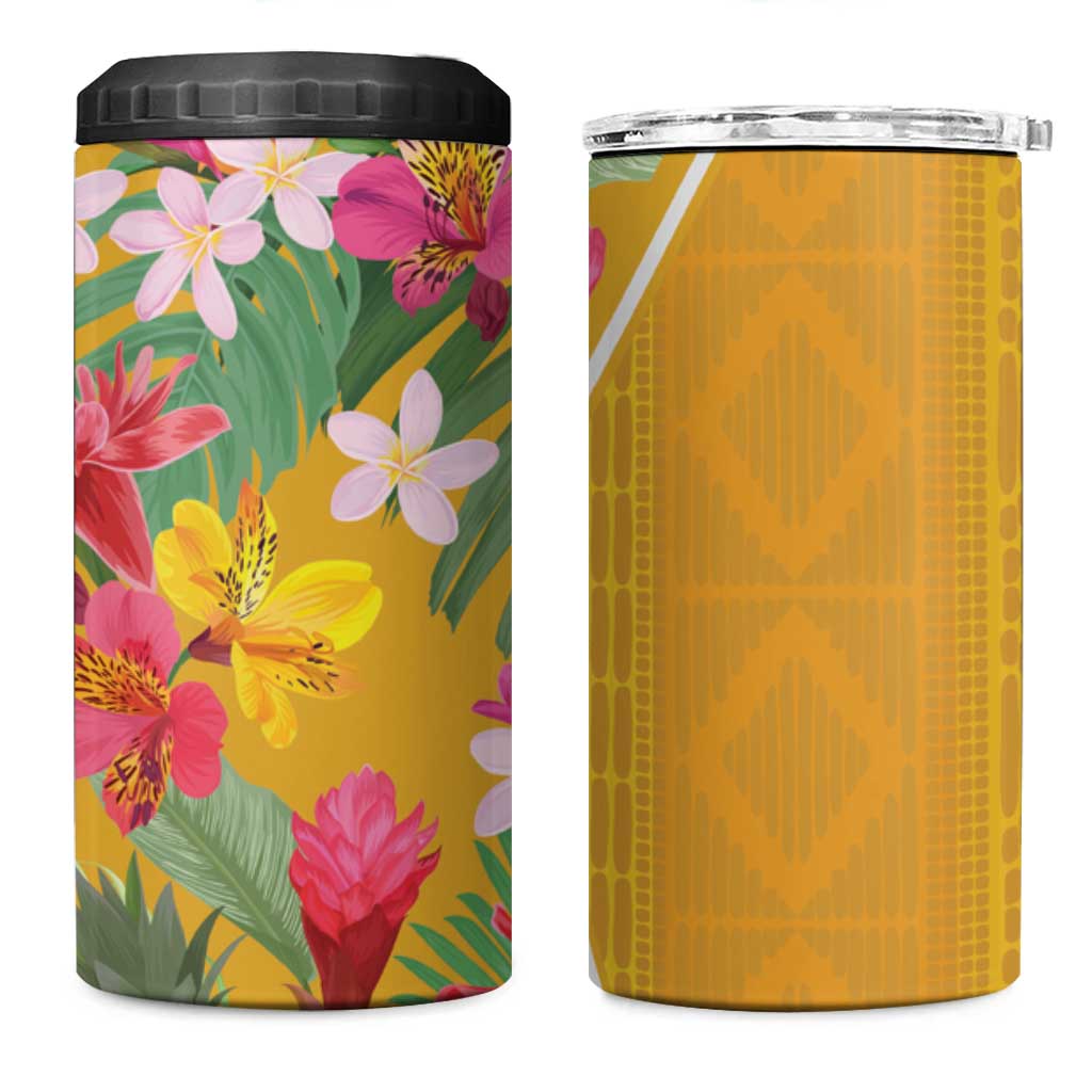 Afro Tropical Flowers 4 in 1 Can Cooler Tumbler Yellow Version