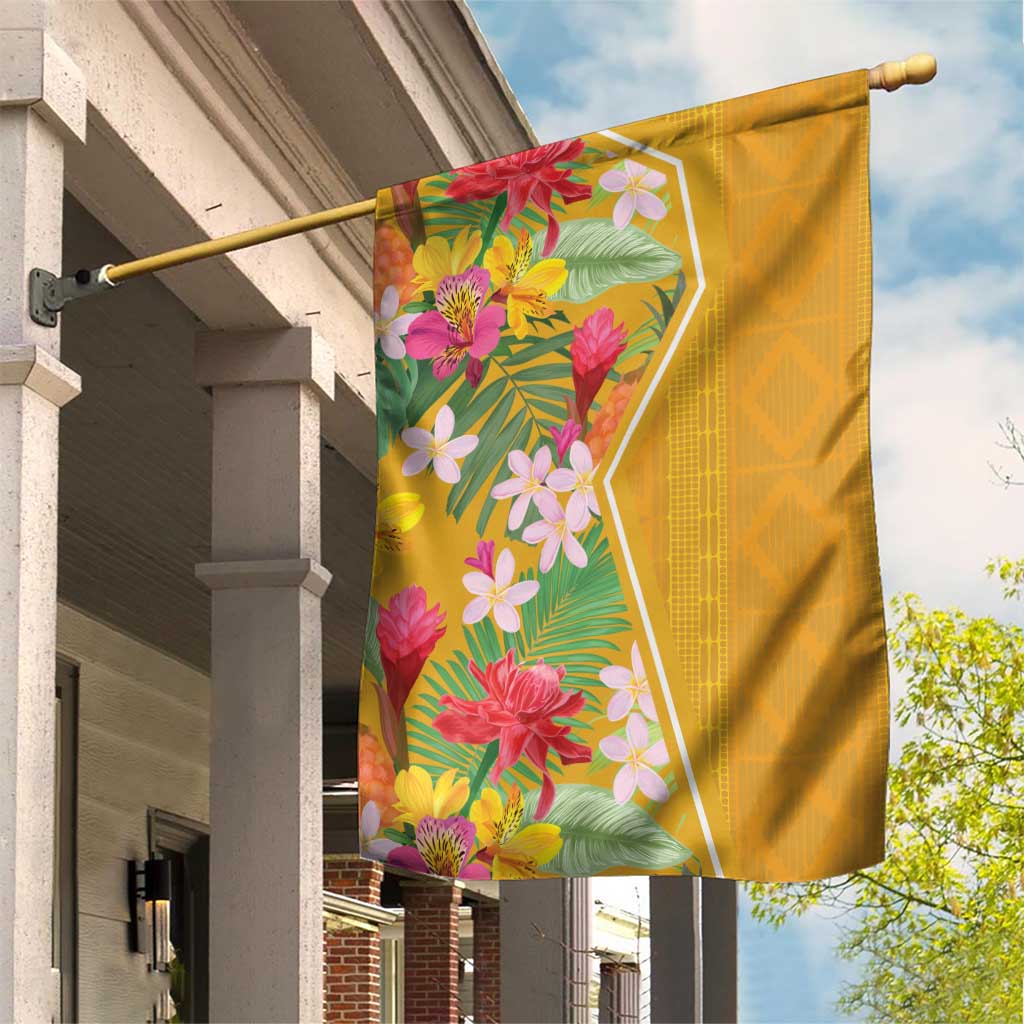 Afro Tropical Flowers Garden Flag Yellow Version