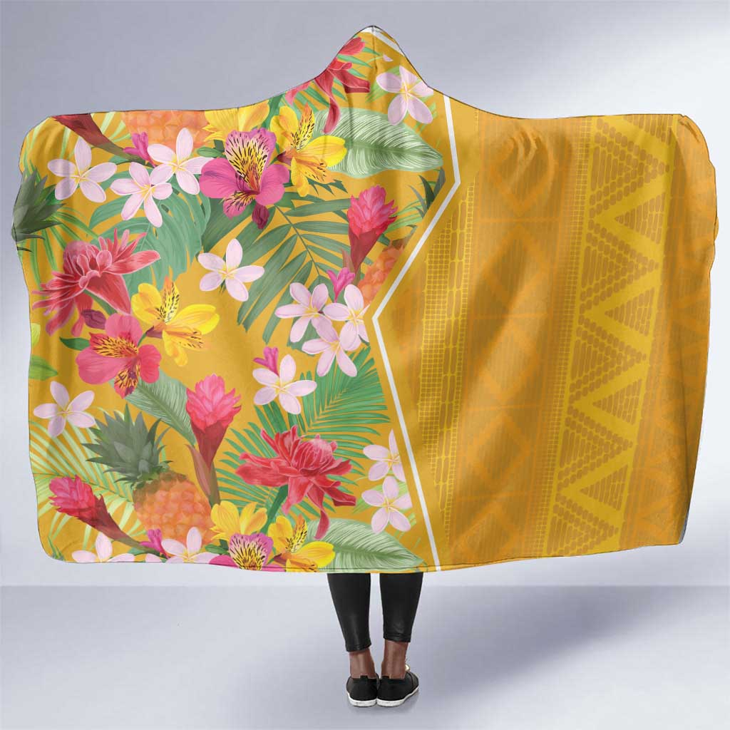 Afro Tropical Flowers Hooded Blanket Yellow Version