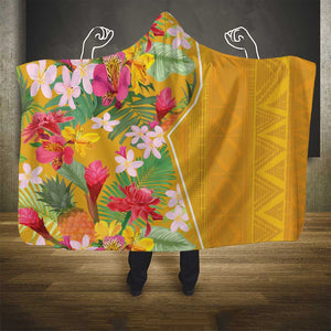 Afro Tropical Flowers Hooded Blanket Yellow Version