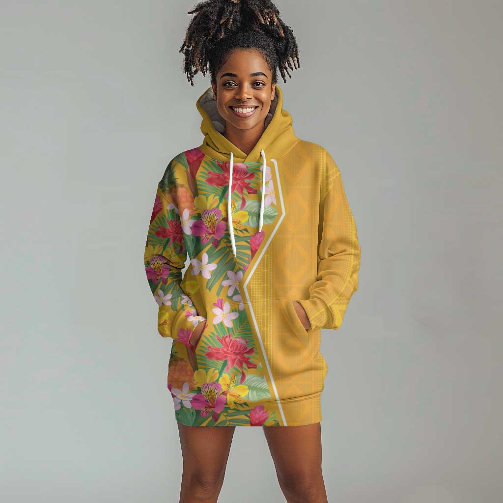 Afro Tropical Flowers Hoodie Dress Yellow Version