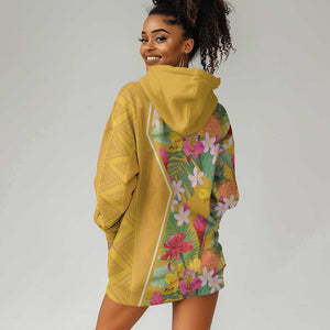 Afro Tropical Flowers Hoodie Dress Yellow Version