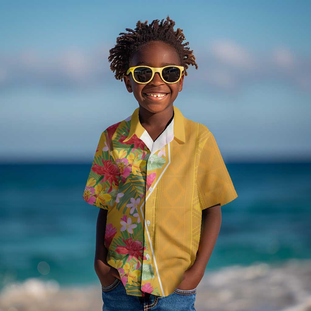 Afro Tropical Flowers Kid Hawaiian Shirt Yellow Version