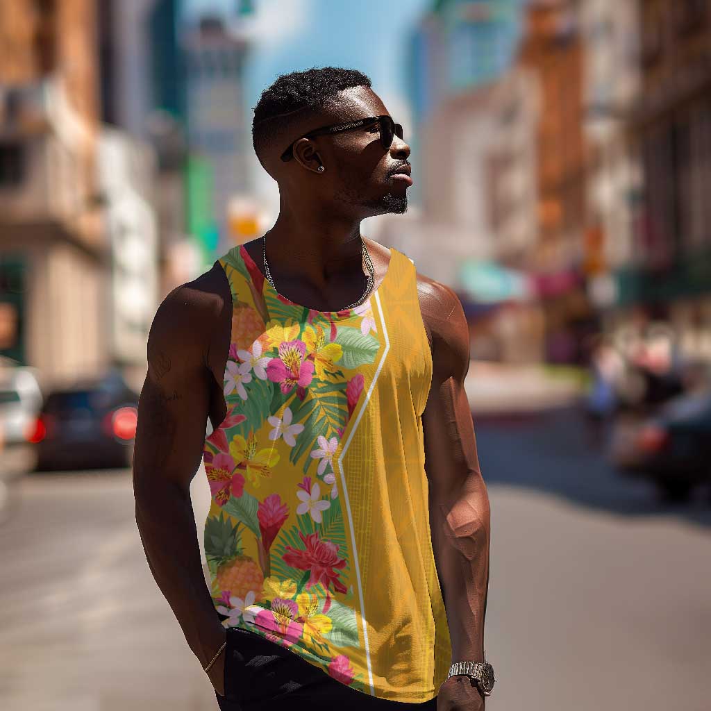 Afro Tropical Flowers Men Tank Top Yellow Version