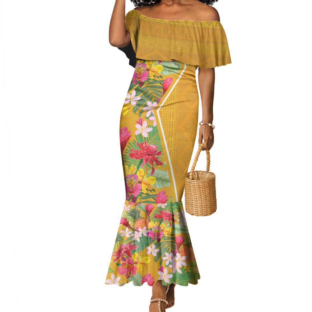 Afro Tropical Flowers Mermaid Dress Yellow Version