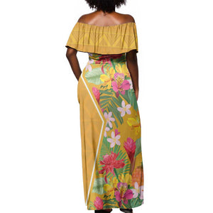 Afro Tropical Flowers Off Shoulder Maxi Dress Yellow Version