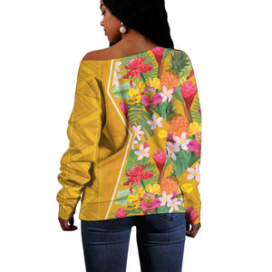 Afro Tropical Flowers Off Shoulder Sweater Yellow Version