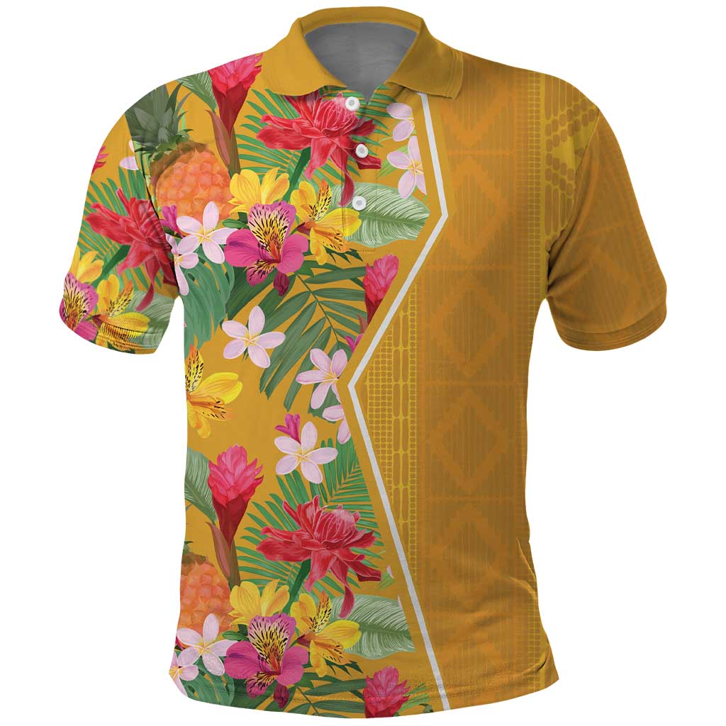 Afro Tropical Flowers Polo Shirt Yellow Version