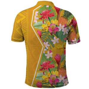 Afro Tropical Flowers Polo Shirt Yellow Version