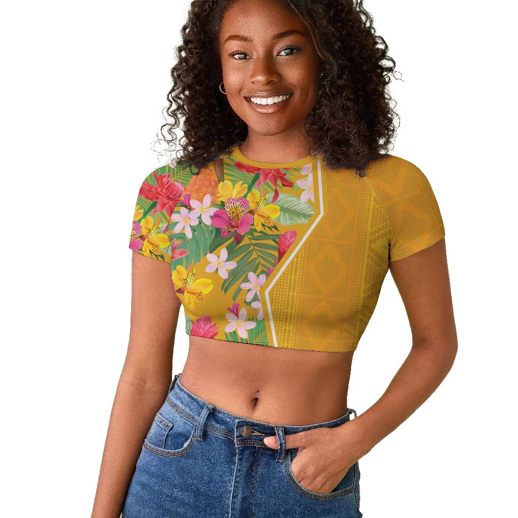 Afro Tropical Flowers Raglan Cropped T shirt Yellow Version