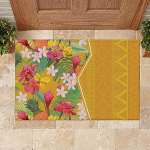 Afro Tropical Flowers Rubber Doormat Yellow Version