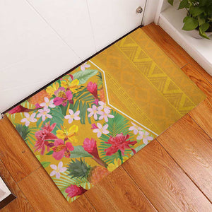 Afro Tropical Flowers Rubber Doormat Yellow Version