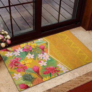 Afro Tropical Flowers Rubber Doormat Yellow Version