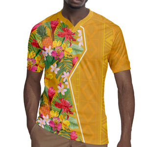 Afro Tropical Flowers Rugby Jersey Yellow Version