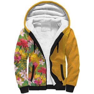 Afro Tropical Flowers Sherpa Hoodie Yellow Version