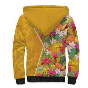 Afro Tropical Flowers Sherpa Hoodie Yellow Version