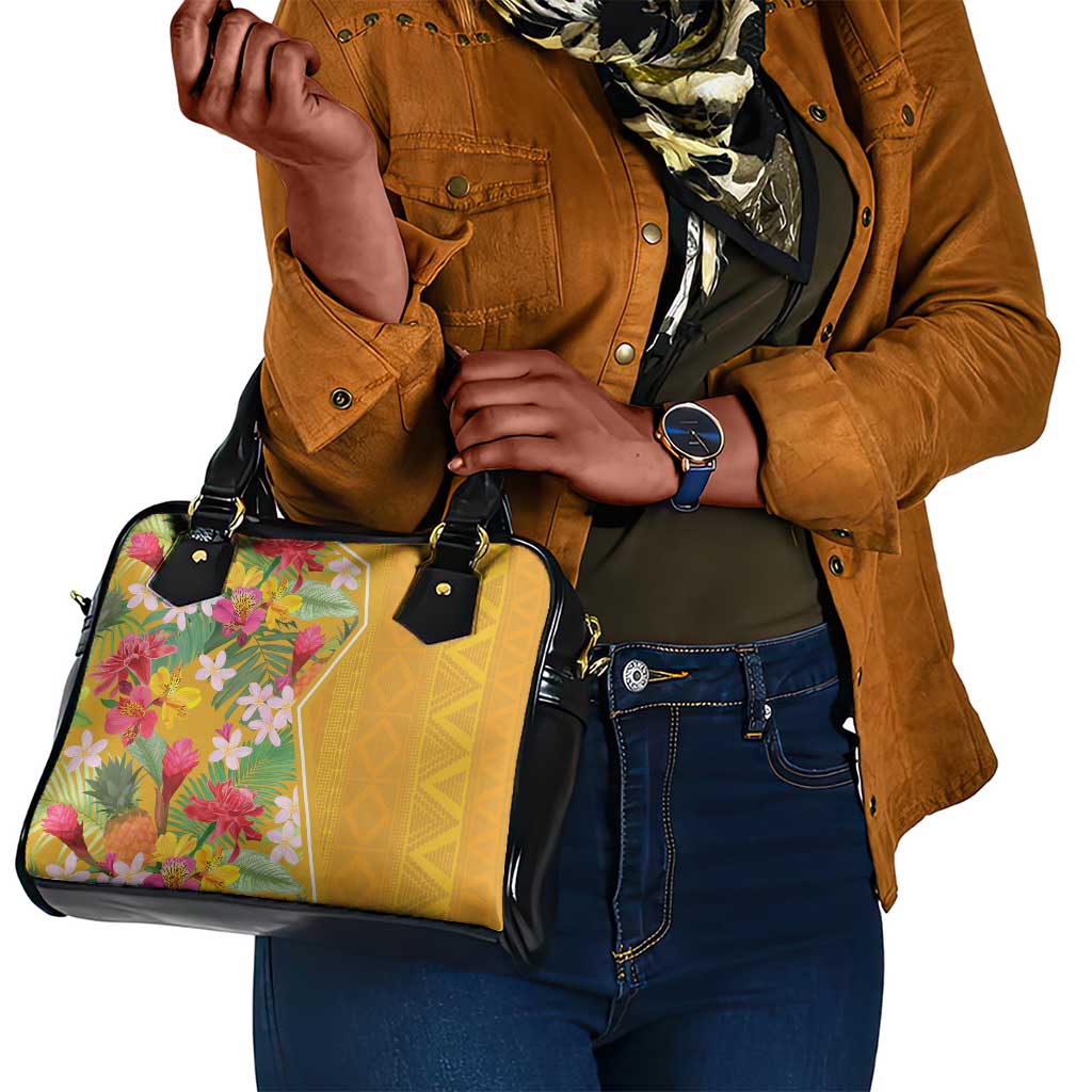 Afro Tropical Flowers Shoulder Handbag Yellow Version